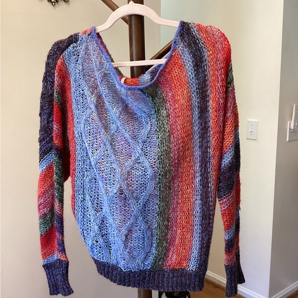 NWOT Free People XS Colorful Boho Sheer Sweater . - Picture 3 of 6